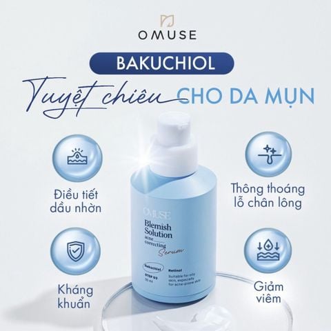 Serum giảm mụn chứa Bakuchiol cho da dầu mụn OMUSE Blemish Solution Acne Correcting Serum 30ml