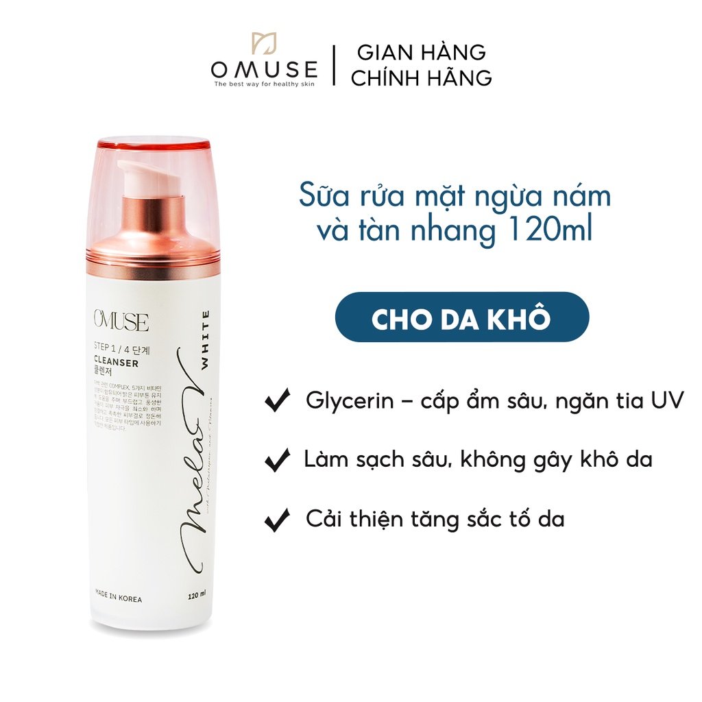 Sữa rửa mặt làm sạch giúp làm mờ vết nám, tàn nhang OMUSE MelaV White Cleanser 120ml