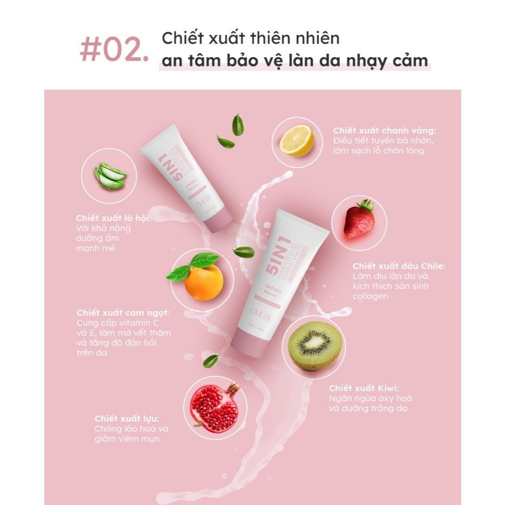 [Gói 2ml] Kem chống nắng dưỡng ẩm lành tính 5in1 cho da mặt OMUSE Ultra Sunscreen SPF50 PA+++