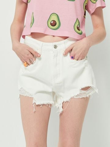 Quần short jean tua rua màu trắng