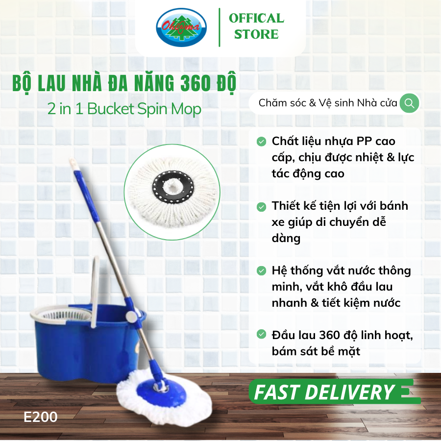  Bộ Lau Nhà Đa Năng Xoay Tay 360 Độ Ohi@ma Bucket Spin Mop E200 