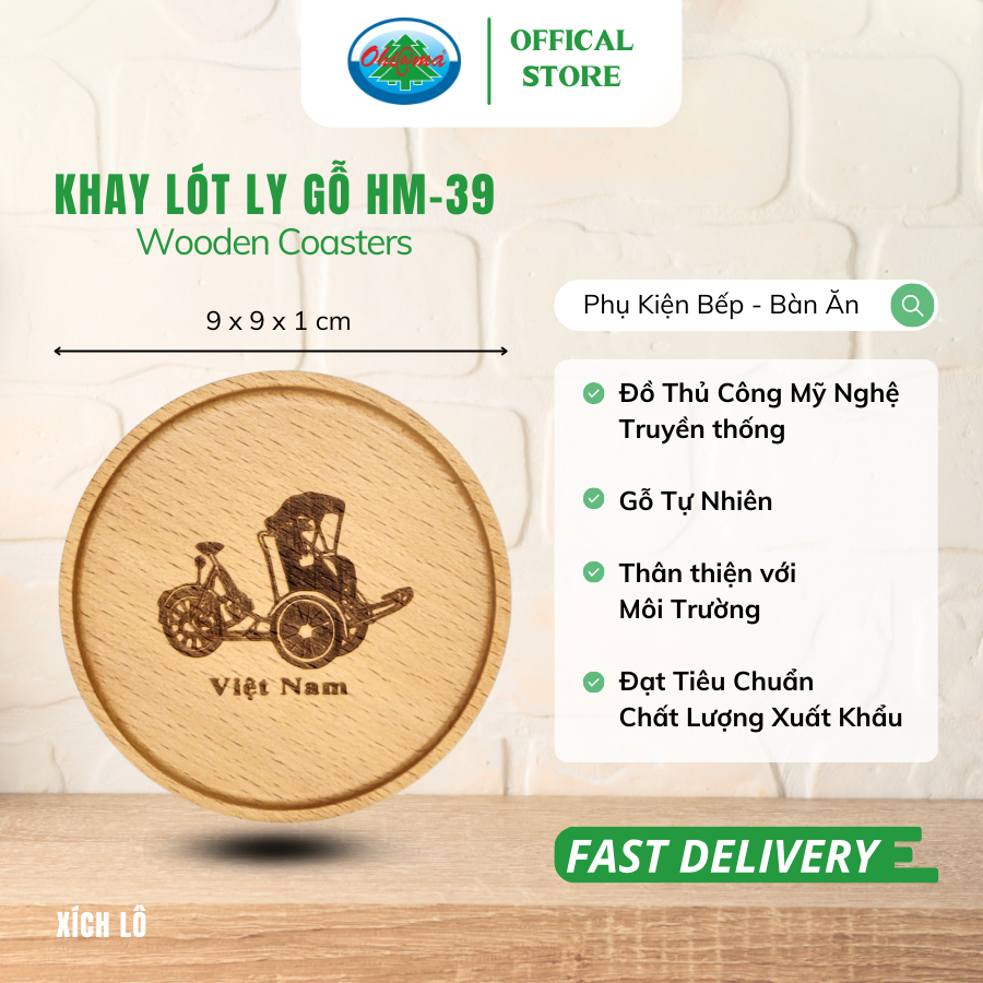  Khay Lót Ly Gỗ Ohi@ma Wooden Coasters HM39 Nhiều Họa Tiết 
