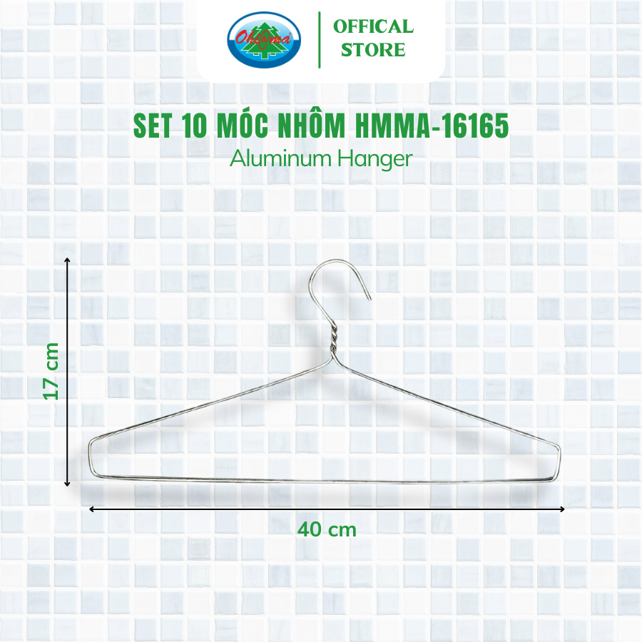  Set 3 vỉ (1 Vỉ x 10 chiếc ) Móc Nhôm Treo Quần Áo Ohiama Aluminum Hanger HMMA-16165 | Mắc Phơi Đồ Đa Năng 