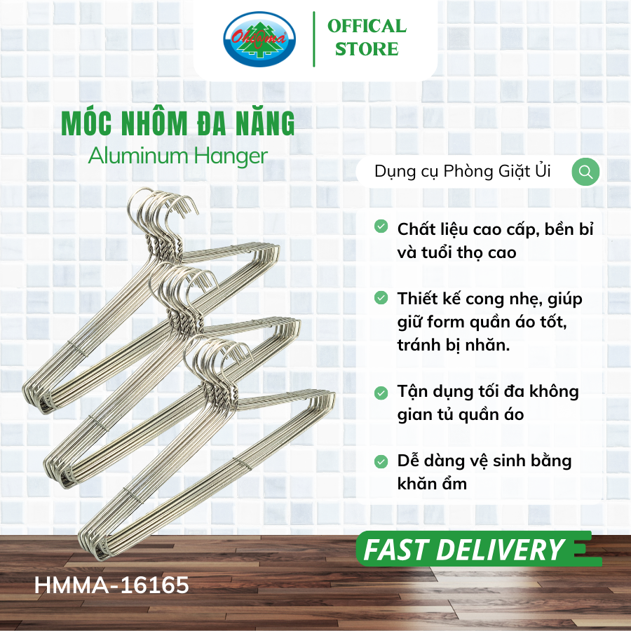  Set 3 vỉ (1 Vỉ x 10 chiếc ) Móc Nhôm Treo Quần Áo Ohiama Aluminum Hanger HMMA-16165 | Mắc Phơi Đồ Đa Năng 