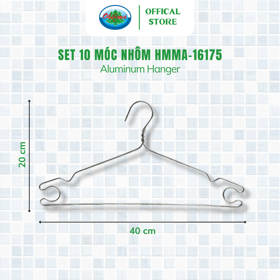  Set 3 vỉ (1 Vỉ x 10 chiếc ) Móc Nhôm Treo Quần Áo Ohiama Aluminum Hanger HMMA-16175 | Mắc Phơi Đồ Đa Năng 