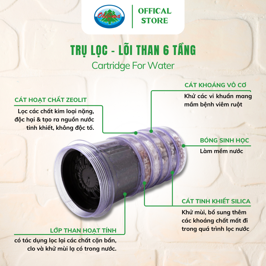  Trụ Lọc, Lõi than 6 Tầng Ohiama Cartridge For Water Hàn Quốc 