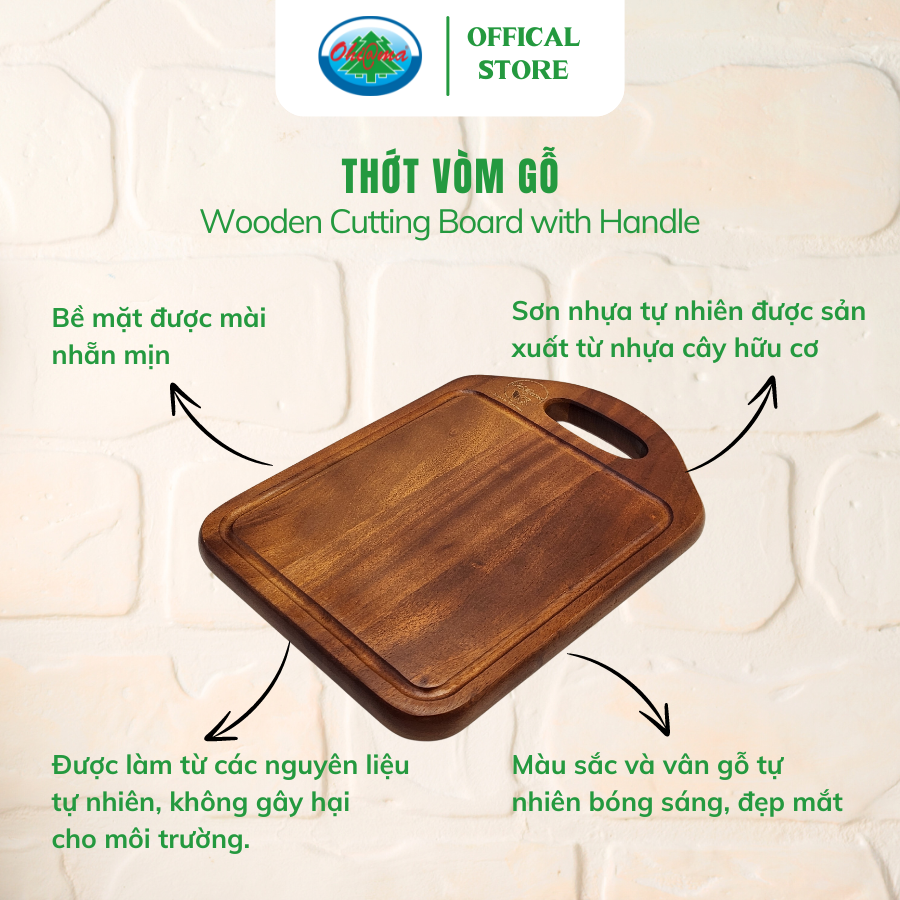  Thớt Vòm Gỗ Ohi@ma Wooden Cutting Board with Handle 
