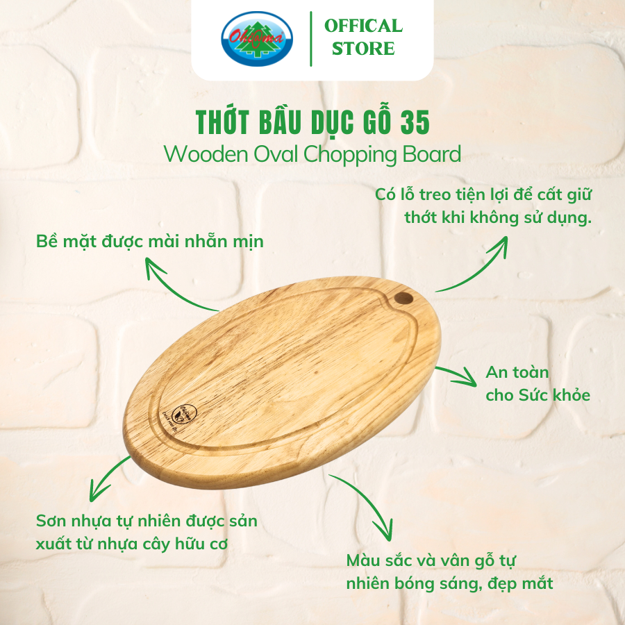  Thớt Bầu Dục Gỗ Ohi@ma Wooden Oval Chopping Board 35 