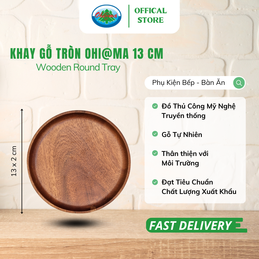  Khay Gỗ Tròn Ohiama Wooden Round Tray| Đồ Dùng Bàn Ăn, Nhà Bếp, Trang Trí, Đồ Thủ Công VNXK, Tết 