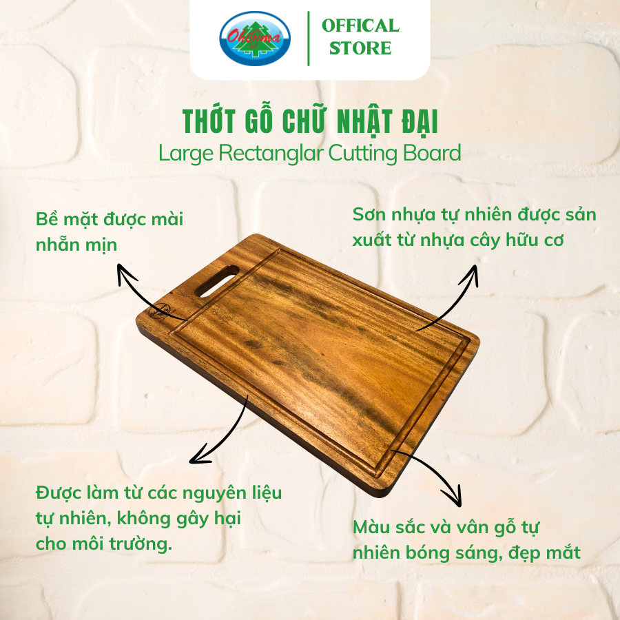  Thớt Gỗ Chữ Nhật Đại Ohiama Large Rectanglar Cutting Board | Đồ Dùng Nhà Bếp, Đồ Thủ Công Hàng VNXK 