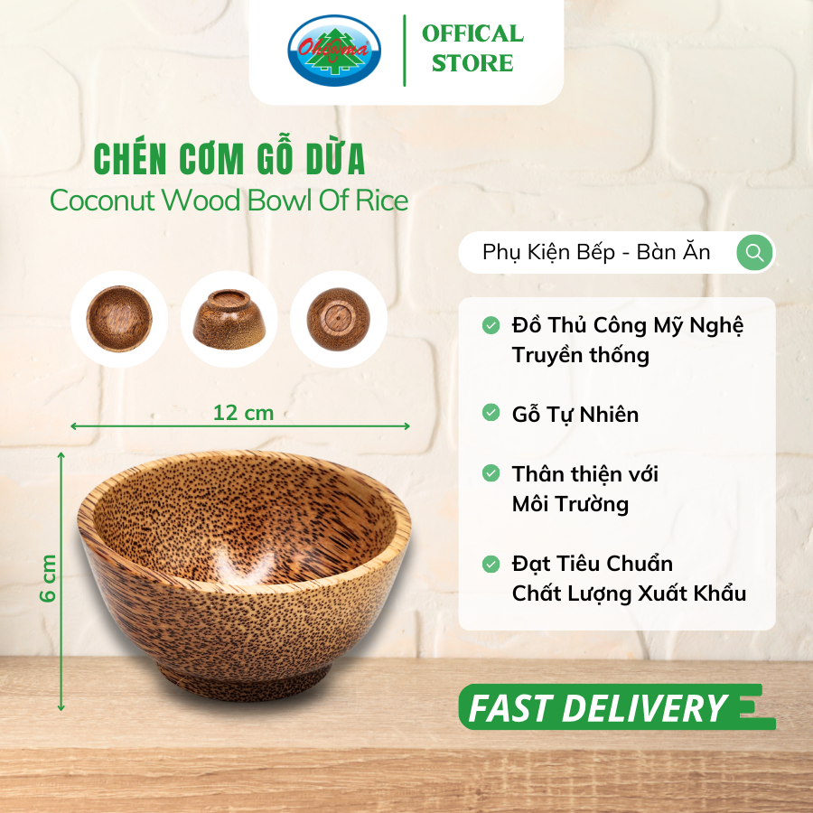  Chén Cơm Gỗ Dừa Ohi@ma Coconut Wood Bowl Of Rice 
