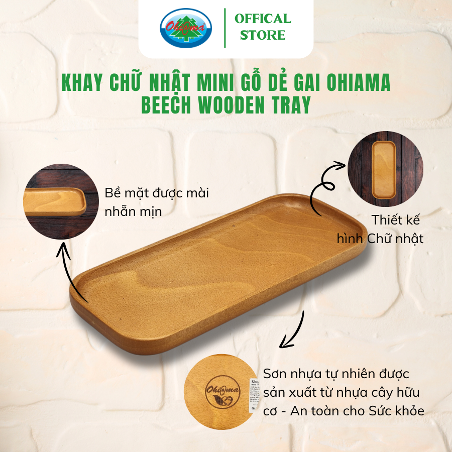  Khay Chữ Nhật Mini Gỗ Dẻ Gai Ohi@ma Beech Wooden Tray 