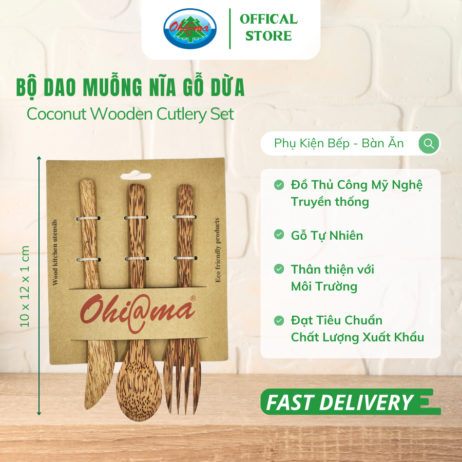  Bộ Dao Muỗng Nĩa Gỗ Dừa Ohiama Coconut Wooden Cutlery Set | Dụng Cụ Bếp Bàn Ăn Đồ Thủ Công VNXK 