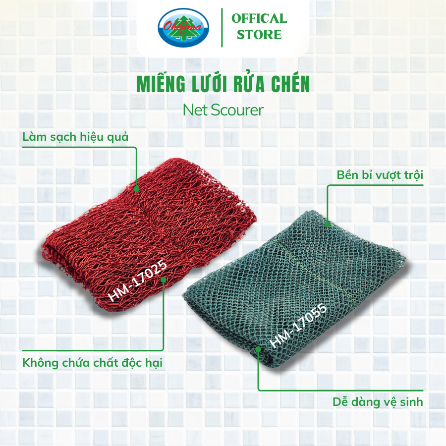  Miếng Lưới Rửa Chén Đa Năng Ohi@ma Net Scourer Chính Hãng, Chuyên Dụng Cho Nhà Hàng Quán Ăn 