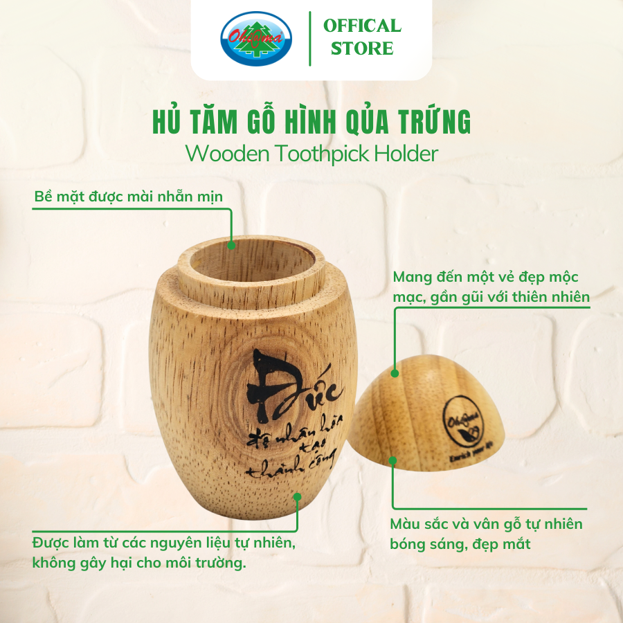  Hủ Tăm Gỗ Hình Quả Trứng Ohiama Wooden Toothpick Holder - Đồ Dùng Bàn Ăn, Trang Trí, Đồ Mỹ Nghệ VNXK 