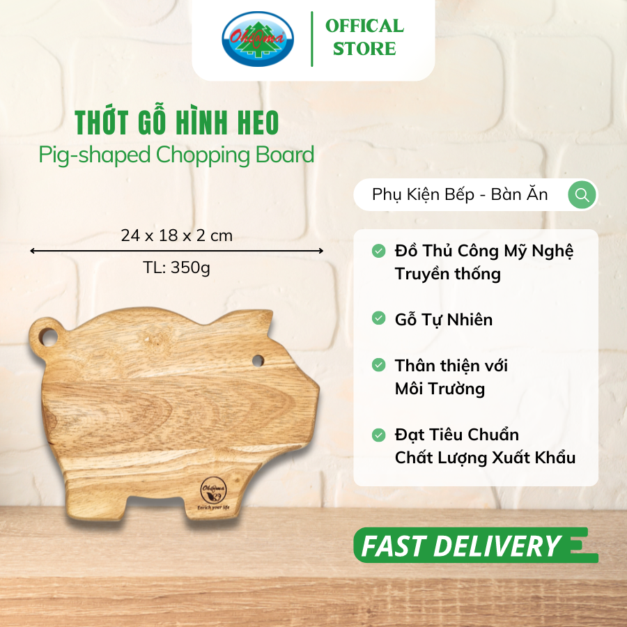  Thớt Gỗ Hình Heo Ohi@ma Pig-shaped Wooden Chopping Board 