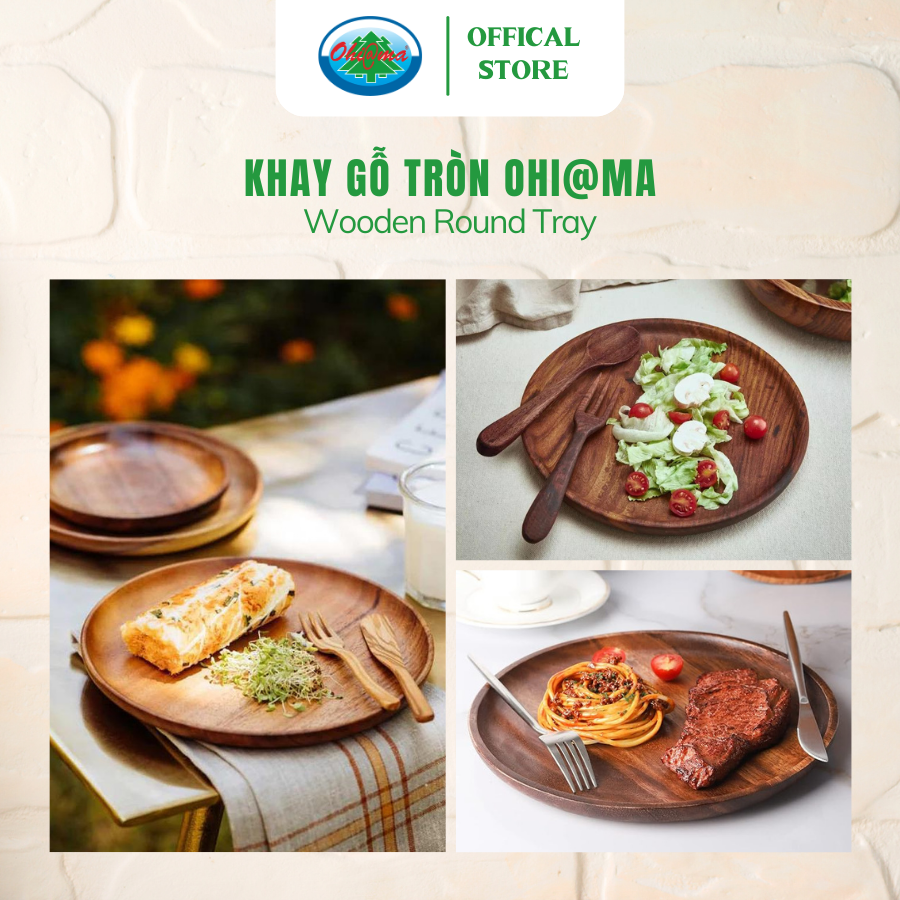  Khay Gỗ Tròn Ohiama Wooden Round Tray| Đồ Dùng Bàn Ăn, Nhà Bếp, Trang Trí, Đồ Thủ Công VNXK, Tết 