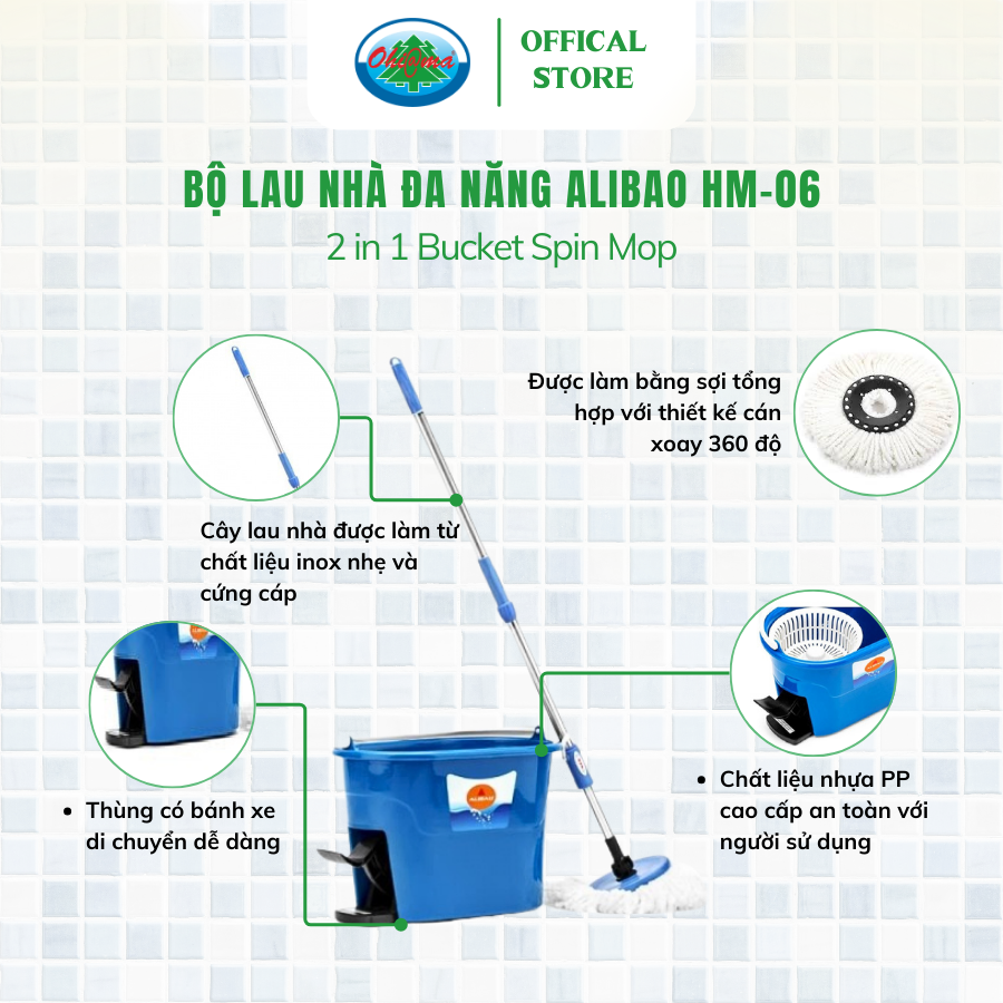  Bộ Lau Nhà 2 Chức Năng Alibao Bucket Spin Mop HM-06 