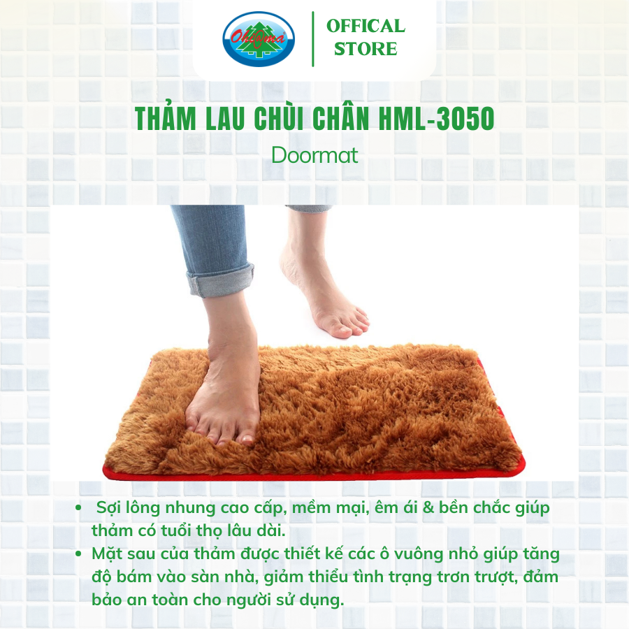 Thảm Chùi Chân, Thấm Nước Vải Lông Ohiama Doormat HML-3050 Chính Hãng (Giao Màu Ngẫu Nhiên) 