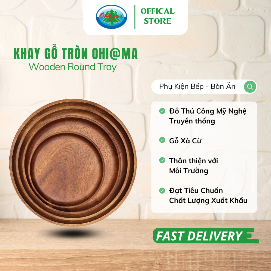  Khay Gỗ Tròn Ohiama Wooden Round Tray| Đồ Dùng Bàn Ăn, Nhà Bếp, Trang Trí, Đồ Thủ Công VNXK, Tết 