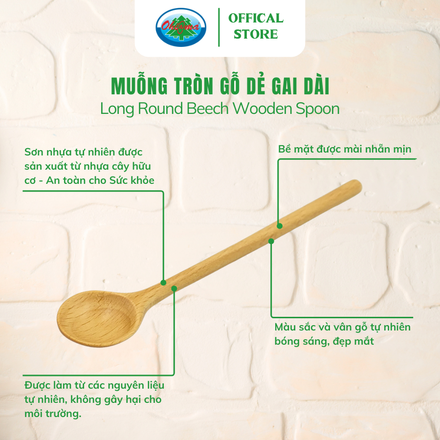  Muỗng Tròn Gỗ Dẻ Gai Dài Ohiama Long Round Beech Wooden Spoon | Dụng Cụ Bếp Bàn Ăn, Trang Trí, Đồ Thủ Công VNXK 