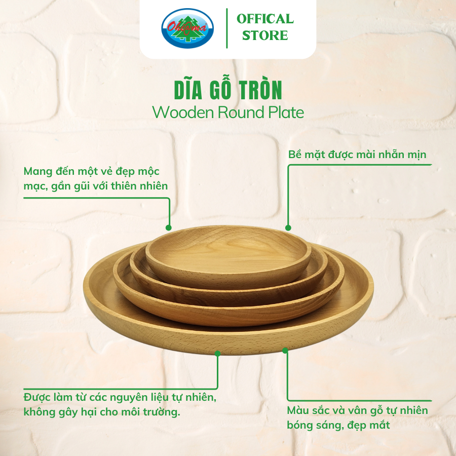  Dĩa Tròn Gỗ Beech Ohiama Round Beech Wood Plate  | Dụng Cụ Bếp Bàn Ăn, Trang Trí, Đồ Thủ Công VNXK 