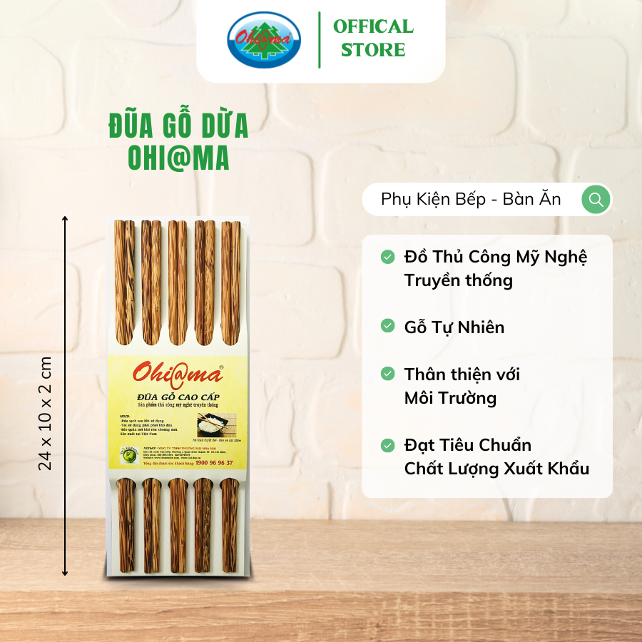  Bộ 10 Đôi Đũa Gỗ Dừa Ohi@ma Coconut Wood Chopsticks 