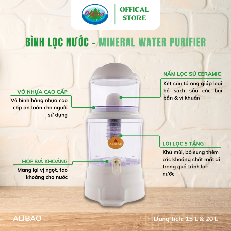  Bình Lọc Nước Uống Alibao Mineral Water Purifier 15 Lit/ 20 Lit 