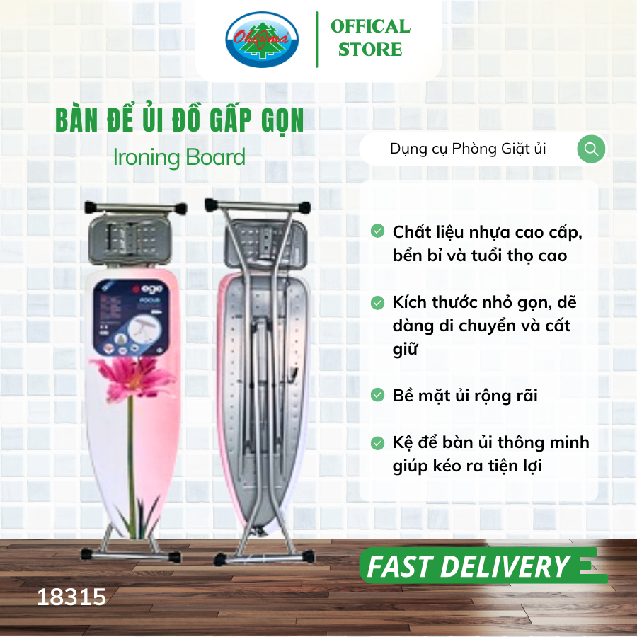  Bàn Để Ủi, Cầu Là Quần Áo Gấp Gọn Ohiama 18315 KT: 118 x 38 cm Chính Hãng Điều Chỉnh Dáng Đứng, Ngồi 