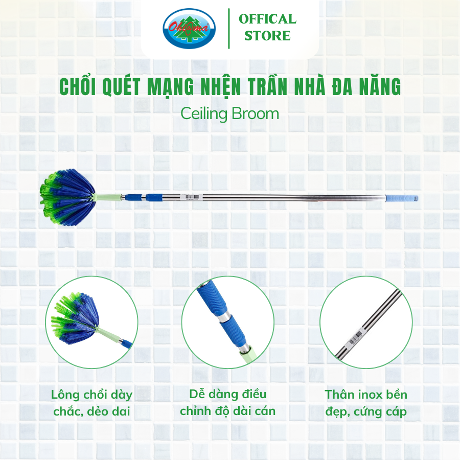 Chổi Quét Mạng Nhện Trần Nhà Đa Năng Inox Ohi@ma Ceiling Broom HM-1562 