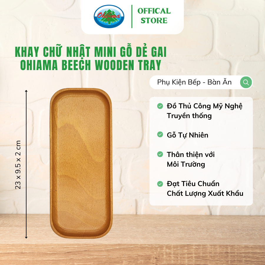  Khay Chữ Nhật Mini Gỗ Dẻ Gai Ohi@ma Beech Wooden Tray 