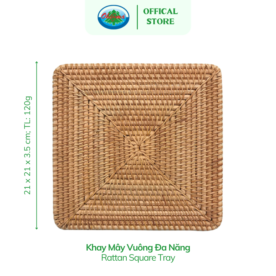  Khay Rổ Mây Vuông Đa Năng Ohi@ma Rattan Square Tray 