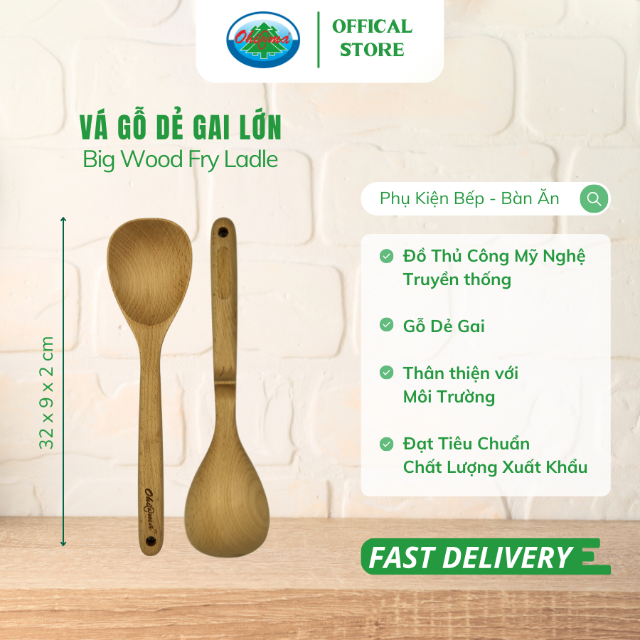  Vá Gỗ Dẻ Gai Cao Cấp Ohiama Big Beech Wood Fry Ladle |Dụng Cụ Bếp Bàn Ăn Đồ Thủ Công VNXK 
