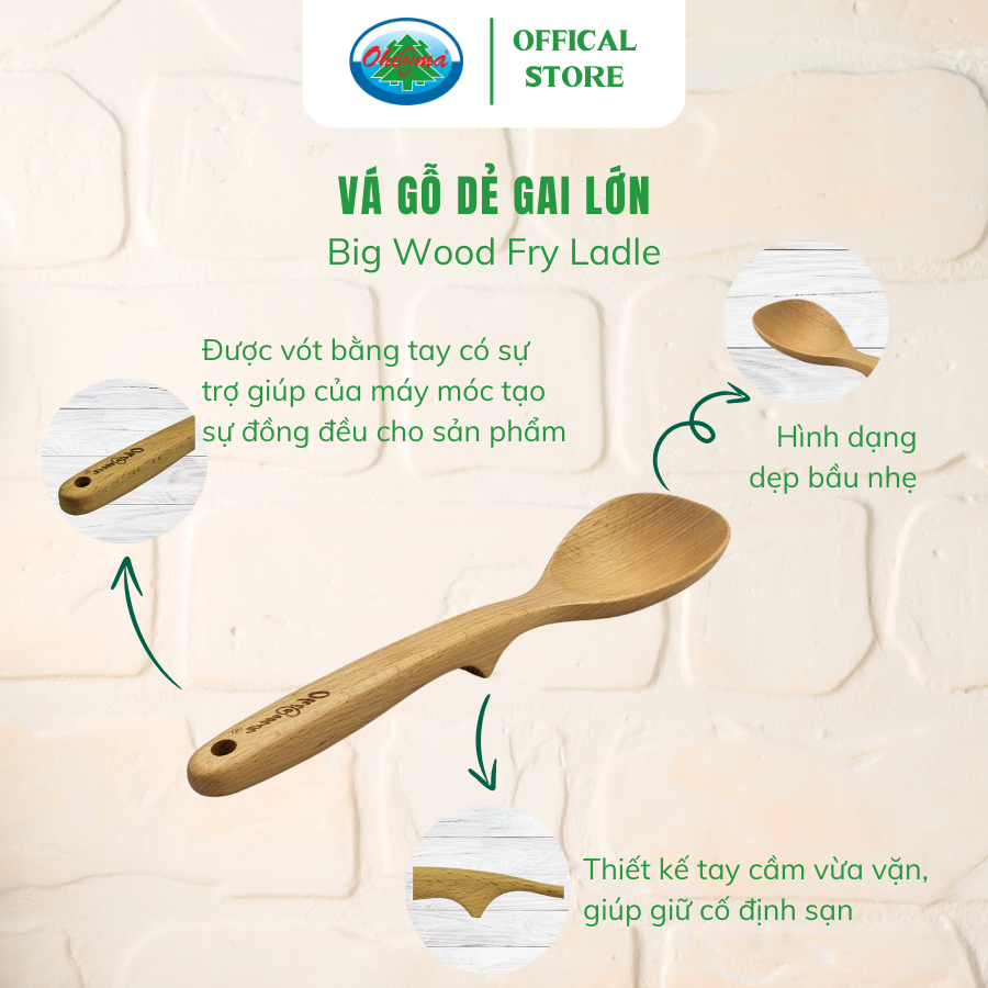  Vá Gỗ Dẻ Gai Cao Cấp Ohiama Big Beech Wood Fry Ladle |Dụng Cụ Bếp Bàn Ăn Đồ Thủ Công VNXK 