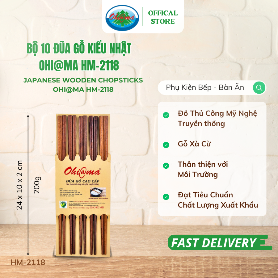  Bộ 10 Đôi Đũa Gỗ Kiểu Nhật Cao Cấp Ohi@ma Japanese Chopsticks 2118 