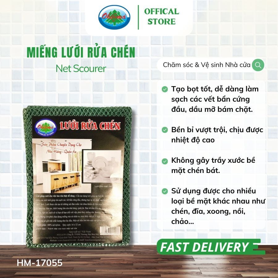 Miếng Lưới Rửa Chén Đa Năng Ohi@ma Net Scourer Chính Hãng, Chuyên Dụng Cho Nhà Hàng Quán Ăn 