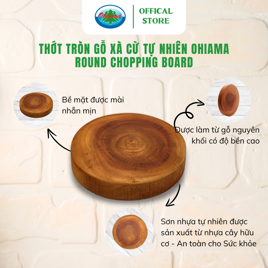  Thớt Tròn Gỗ Xà Cừ Tự Nhiên Ohi@ma Round Chopping Board 