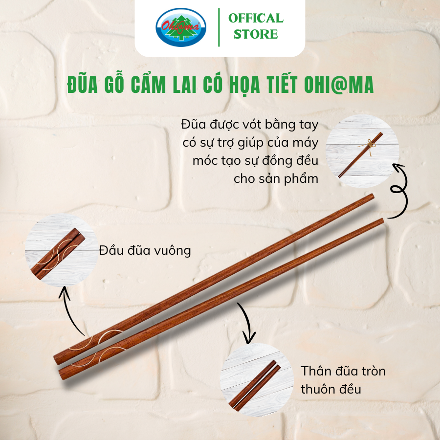  Bộ 10 Đôi Đũa Gỗ Cẩm Lai Có Họa Tiết Ohiama Wooden Chopsticks 