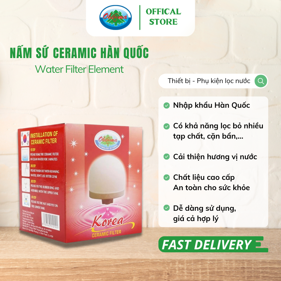  Nấm Sứ Ceramic Ohi@ma Water Filter Element Hàn Quốc Chính Hãng (Đỏ) 