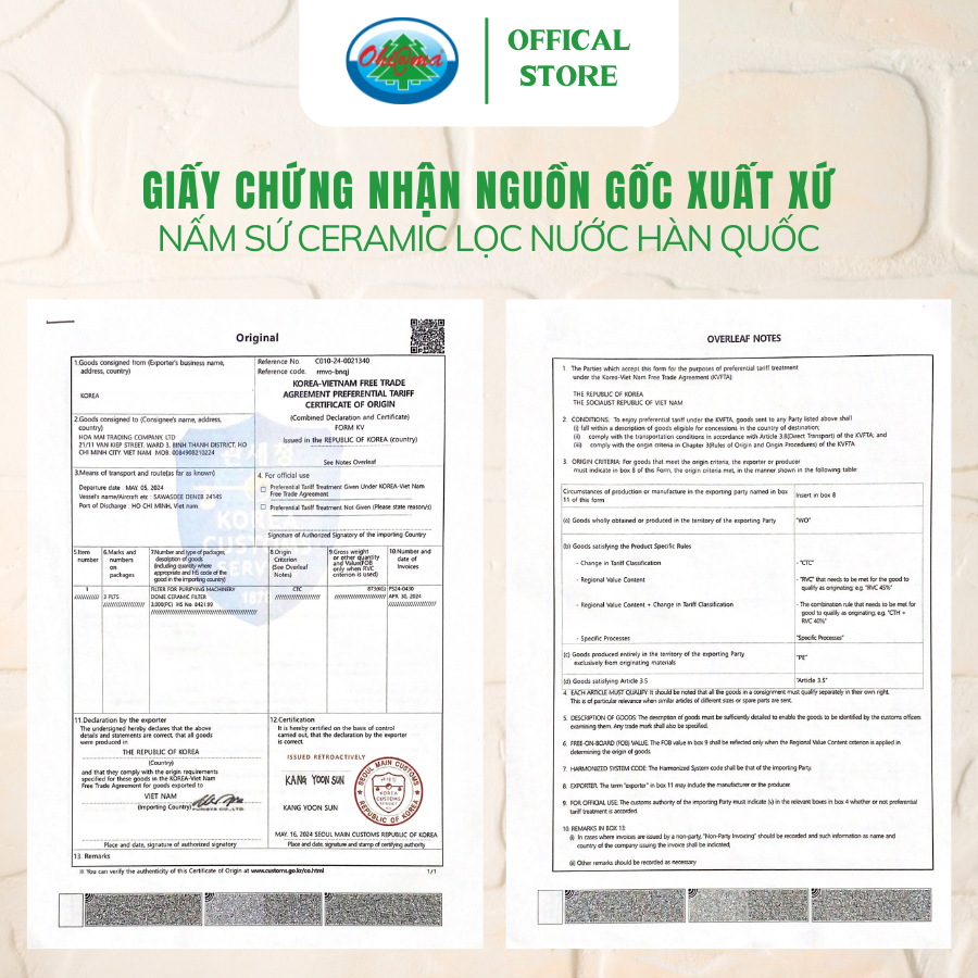  Nấm Sứ Ceramic Ohi@ma Water Filter Element Hàn Quốc Chính Hãng Trắng 