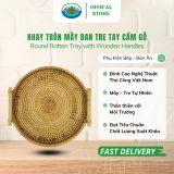  Khay Tròn Mây Tay Cầm Gỗ Ohiama Round Rattan Tray with Wooden Handles - Đựng Đồ Ăn, Trang trí VNXK 