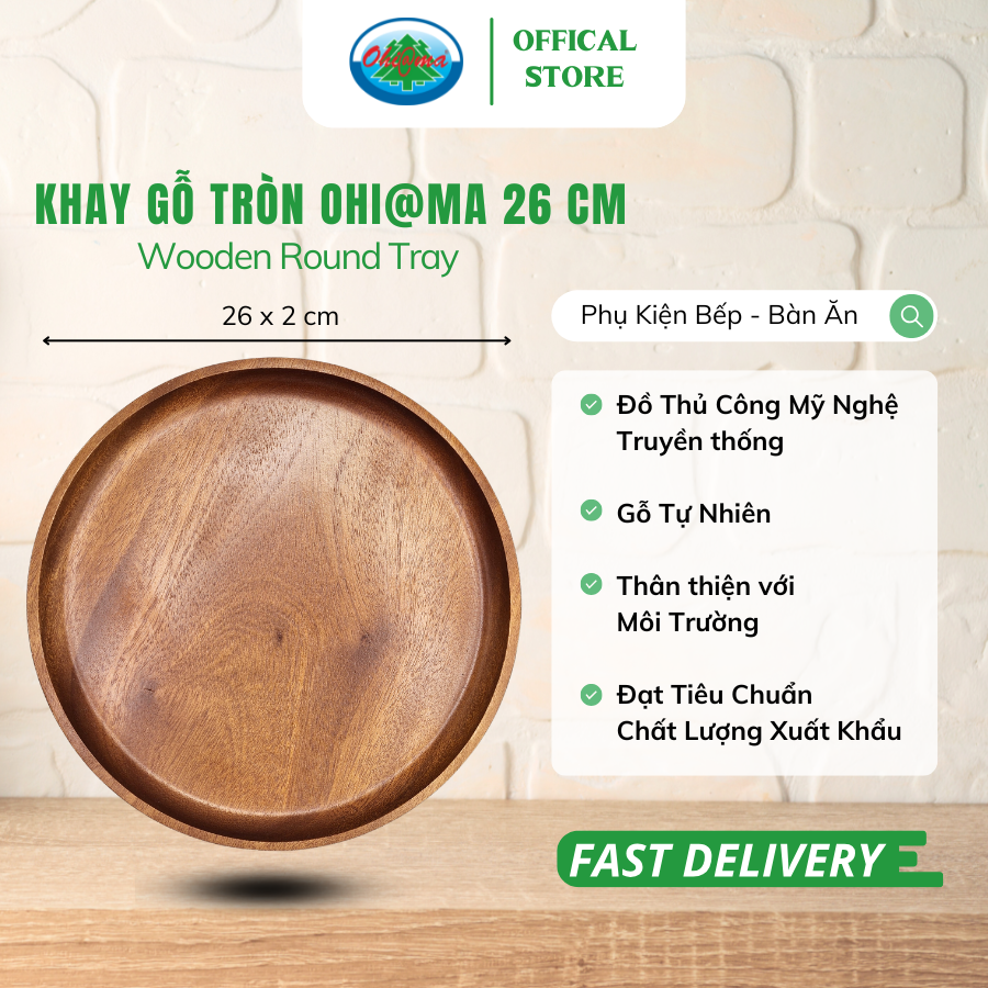  Khay Gỗ Tròn Ohiama Wooden Round Tray| Đồ Dùng Bàn Ăn, Nhà Bếp, Trang Trí, Đồ Thủ Công VNXK, Tết 