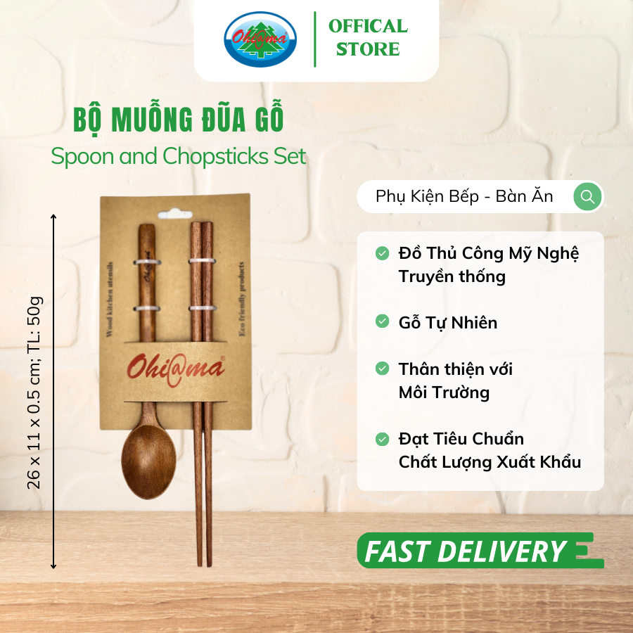  Bộ Muỗng Đũa Gỗ Ohi@ma Wooden Spoon and Chopsticks Set 