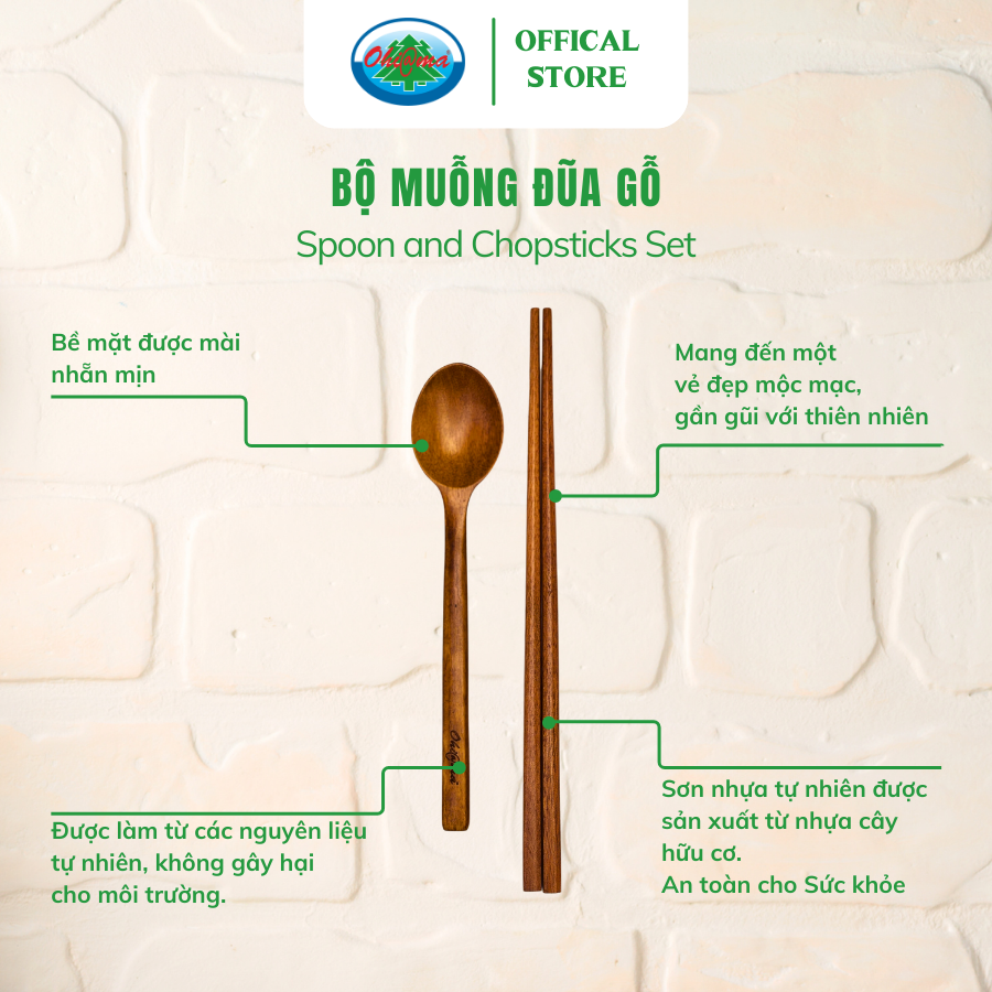  Bộ Muỗng Đũa Gỗ Ohi@ma Wooden Spoon and Chopsticks Set 