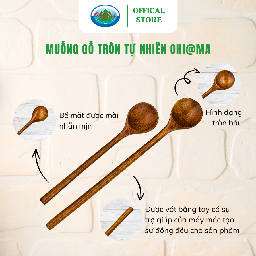  Muỗng Gỗ Tròn Tự Nhiên Ohi@ma Round Wooden Spoon 