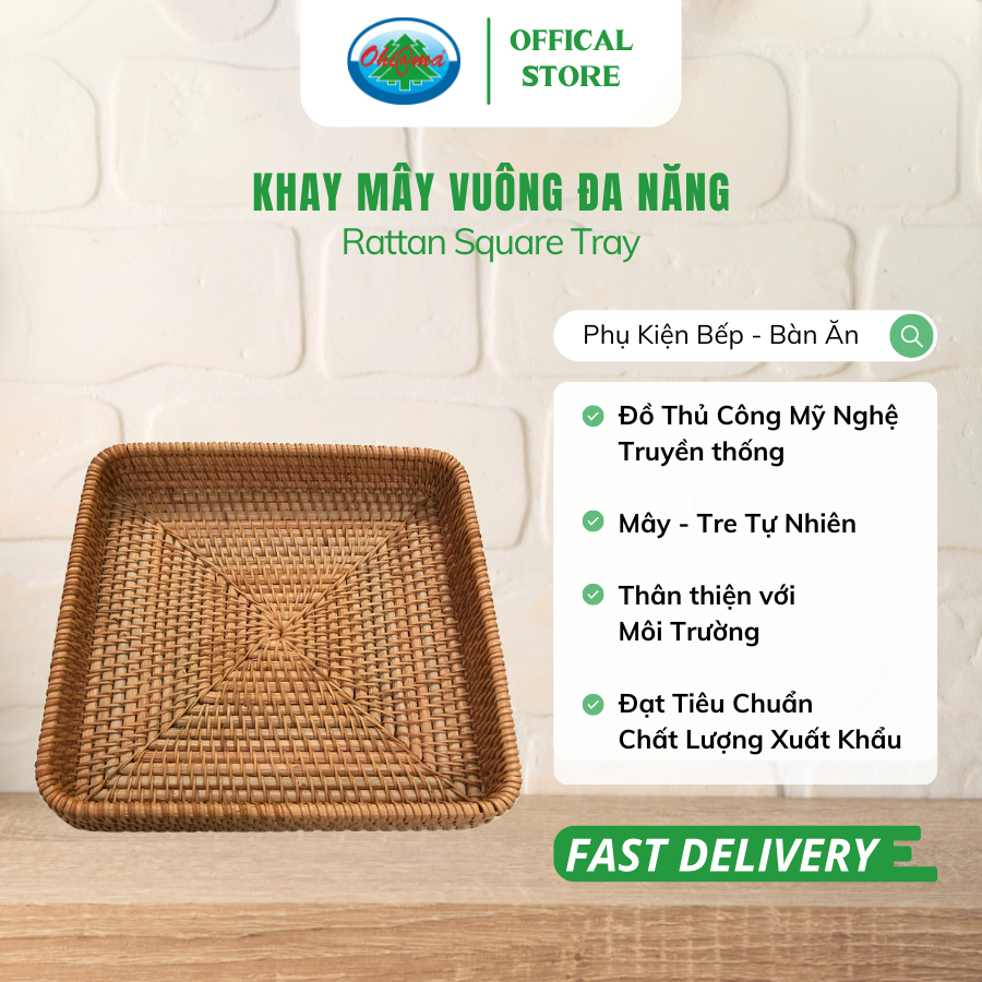  Khay Rổ Mây Vuông Đa Năng Ohi@ma Rattan Square Tray 