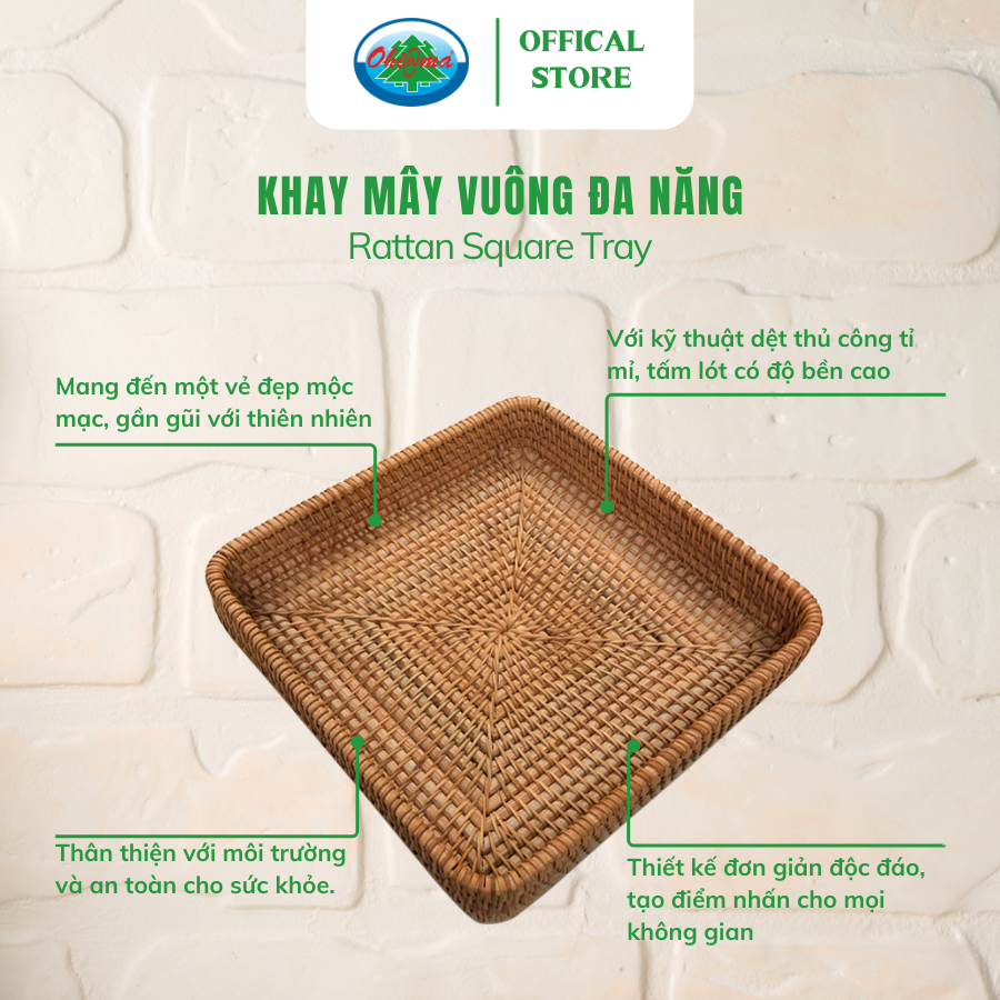  Khay Rổ Mây Vuông Đa Năng Ohi@ma Rattan Square Tray 