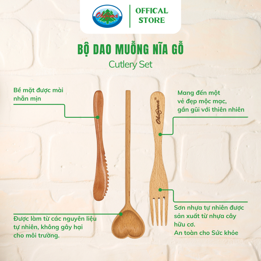  Bộ Dao Muỗng Nĩa Gỗ Ohi@ma Wooden Cutlery Set Kitchen Utensil 