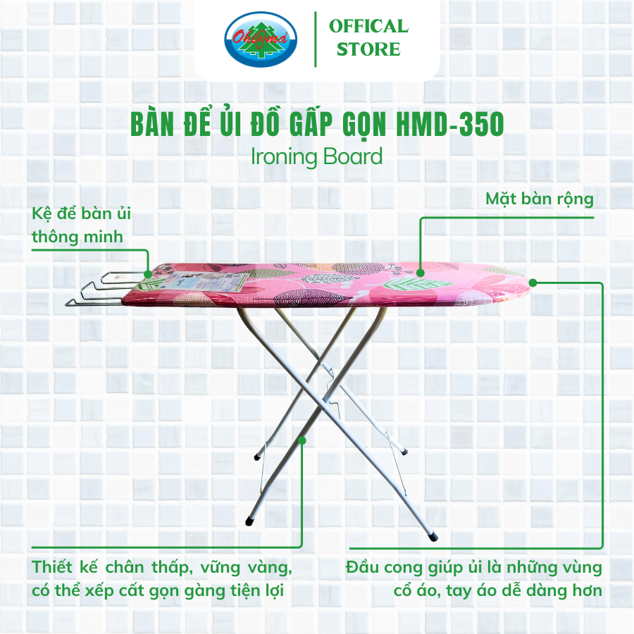  Bàn Để Ủi Đồ Gấp Gọn Ohiama Ironing Board HMD350, Cầu Là Quần Áo 