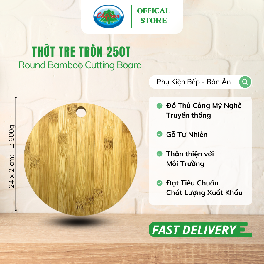  Thớt Tre Tròn 250T Ohiama Round Bamboo Cutting Board | Đồ Dùng Nhà Bếp, Đồ Thủ Công Mỹ Nghệ VNXK 